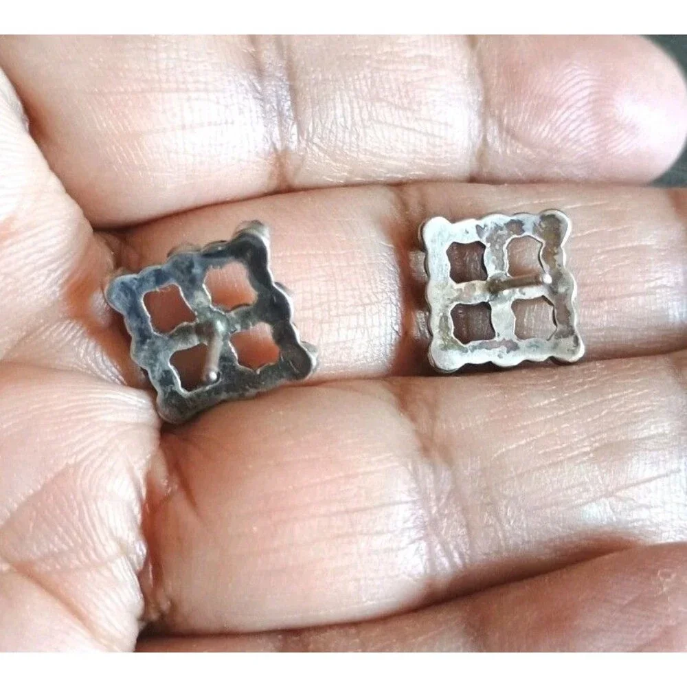 Zuni Jonita Boone Sterling Silver Turquoise  Vintage Earrings On Original Card